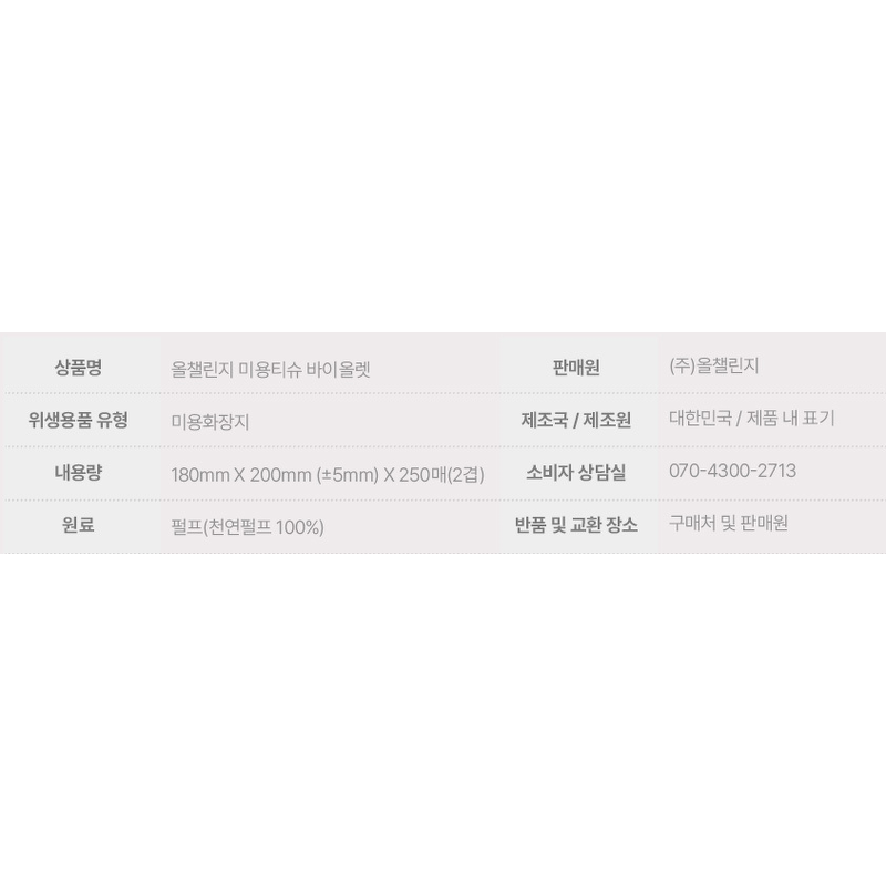 올챌린지 뽑아쓰는 미용티슈, 바이올렛, 250매, 12개입 상품 이미지 9