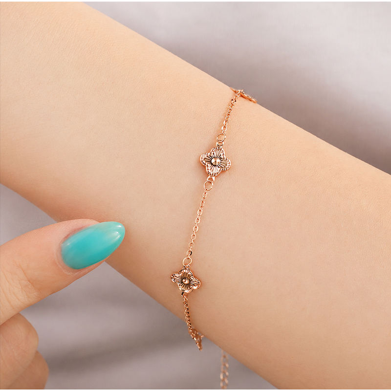 주리에떼 여성 골드 데일리 클로버 클리앙 체인 금 팔찌, 옐로우, 14K, 19cm, 1개 상품 이미지 6