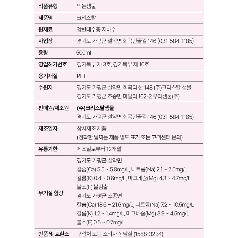 크리스탈 생수, 무라벨, 500ml, 80개 상품 이미지 7
