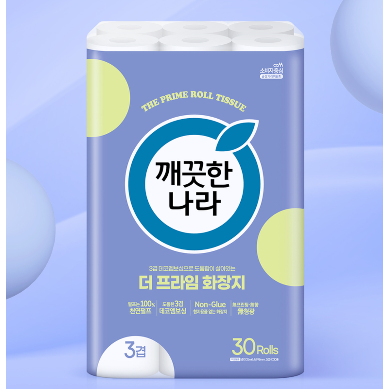 깨끗한나라 3겹 데코엠보 더 프라임 롤화장지, 25m, 30롤, 2개 상품 이미지 1
