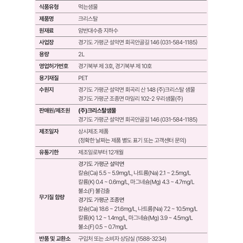 크리스탈 생수, 무라벨, 2L, 12개 상품 이미지 6