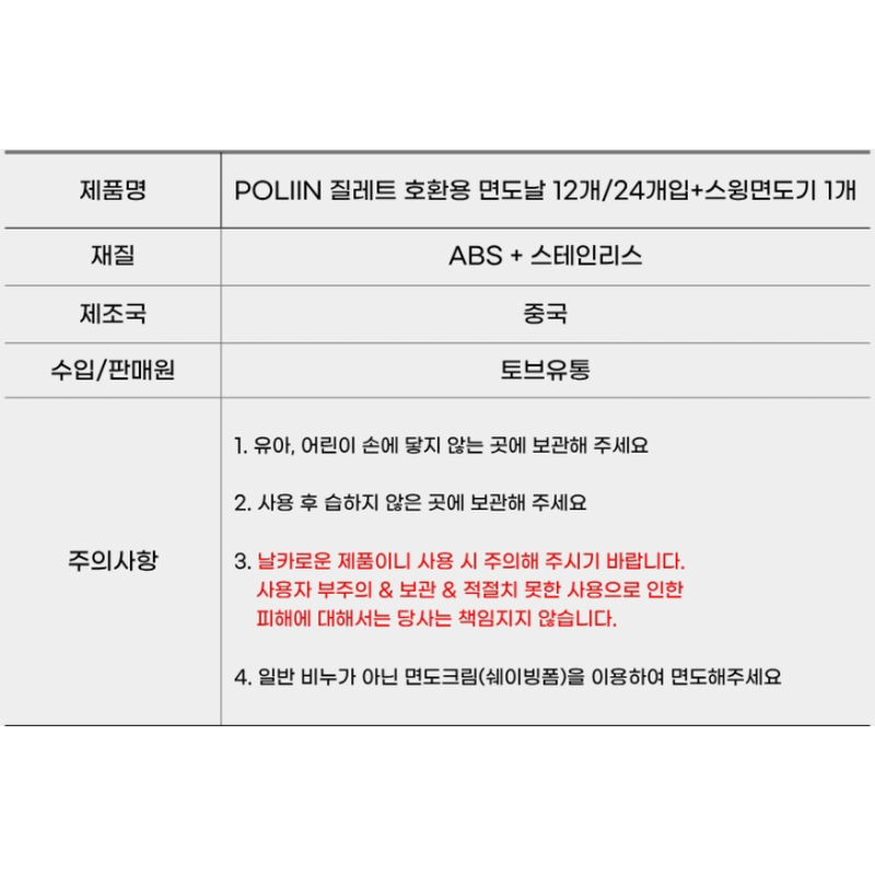 POLIIN 질레트 호환용 스윙면도기, 블랙주황, 1개 + 면도날, 12개입, 1세트 상품 이미지 2