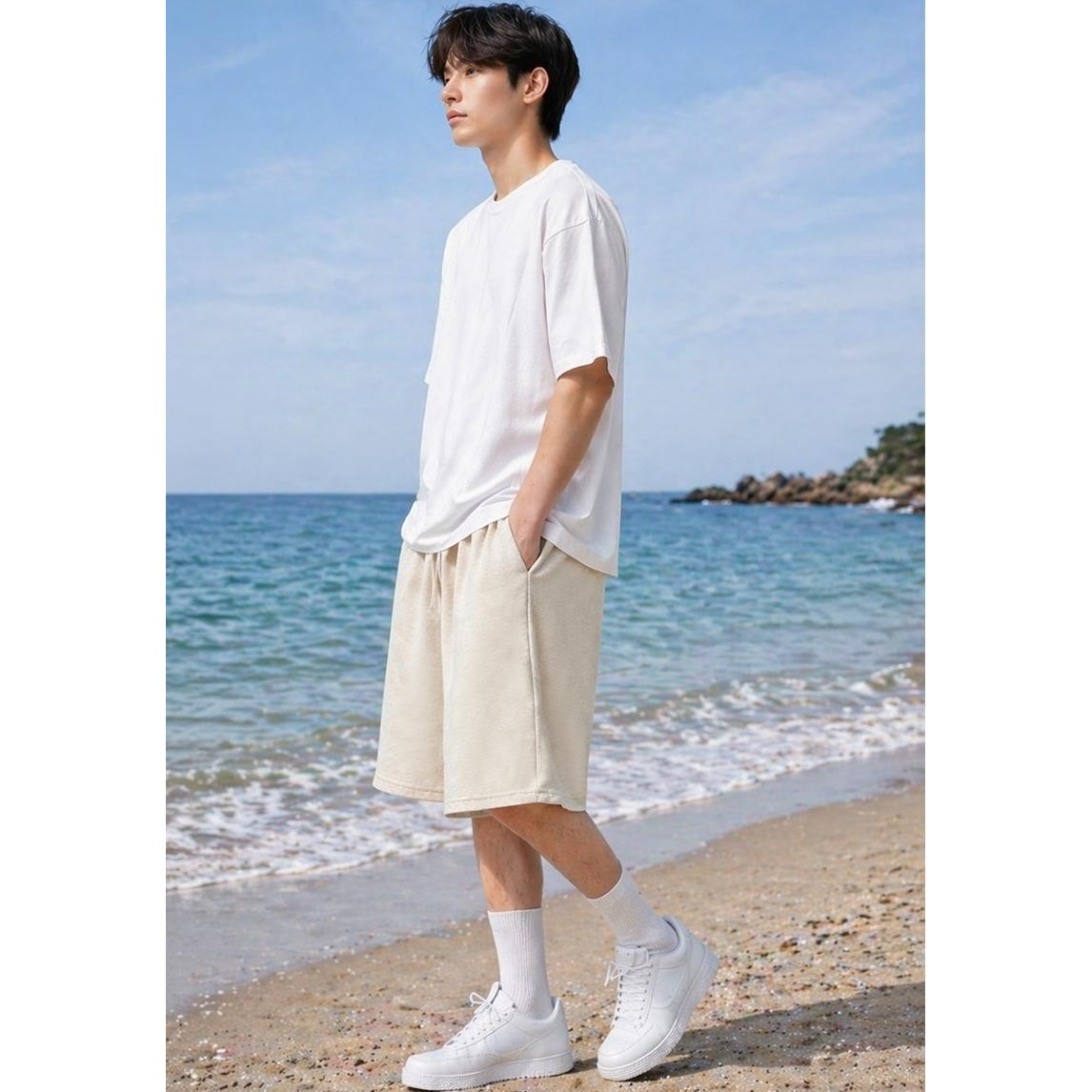 와이드핏 버뮤다 트레이닝 팬츠, 연그레이, XL, 1개 상세 이미지 3