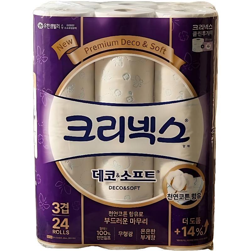 크리넥스 데코&소프트, 3겹, 28m, 24롤, 2팩 상세 이미지 4