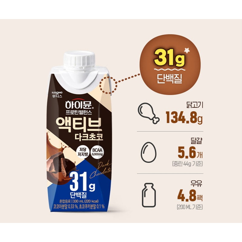하이뮨 프로틴밸런스 액티브 다크초코, 330ml, 12개 상품 이미지 4