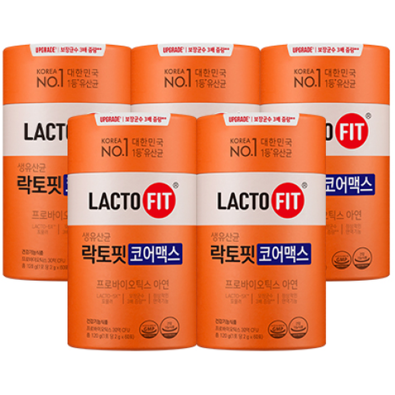종근당건강 락토핏 코어맥스 60포, 5통 + 증정 락토핏 코어맥스, 30포 + 오늘비움, 1개 상품 이미지 1