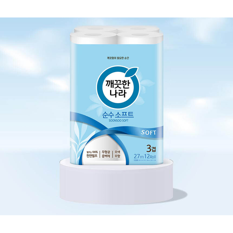 깨끗한나라 순수 소프트, 3겹, 27m, 12롤, 1팩 상세 이미지 2