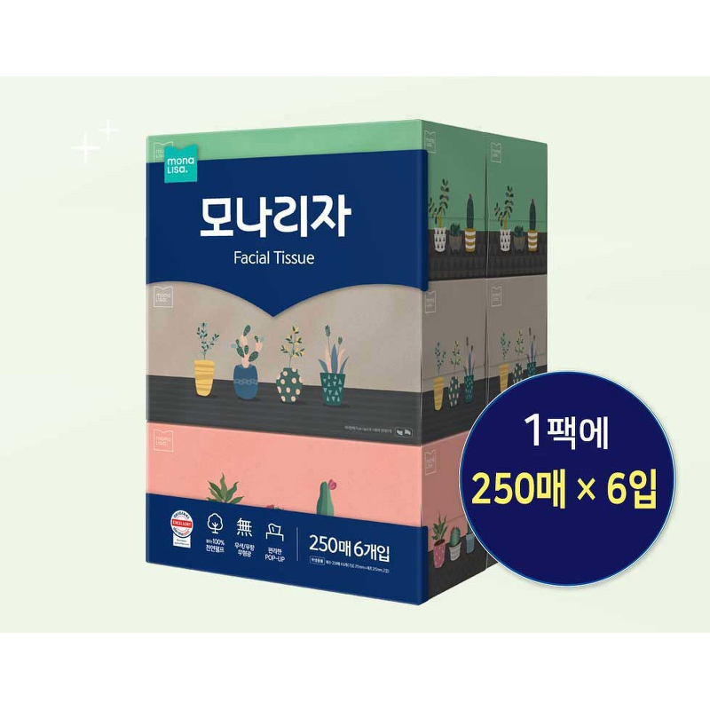모나리자 미용티슈, 250매, 6개입, 2팩 상품 이미지 3