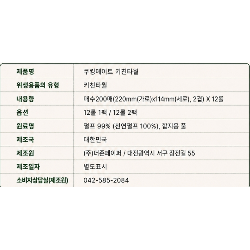 쿠킹메이트 키친타월, 200매, 12롤, 2팩 상품 이미지 5