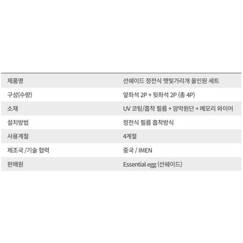 선쉐이드 자외선 완벽차단 햇빛가리개, 전좌석 올인원, 블랙, 4개입, 1세트 상품 이미지 7