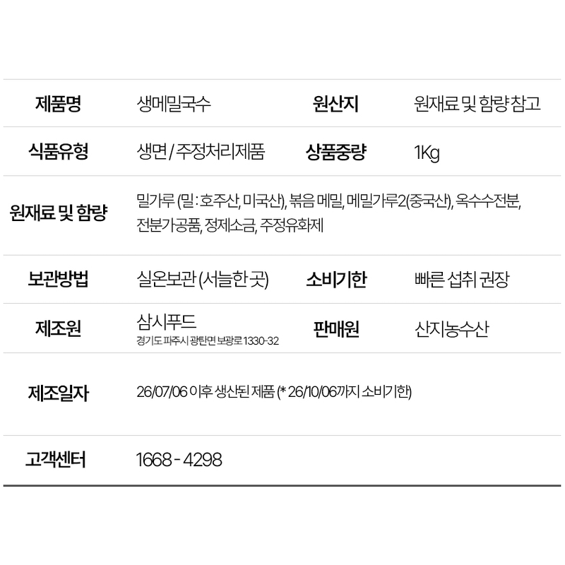 산지농수산 메밀소바 세트, 생메밀국수, 1kg, 1개 + 메밀장, 40g, 6개, 1세트 상품 이미지 8