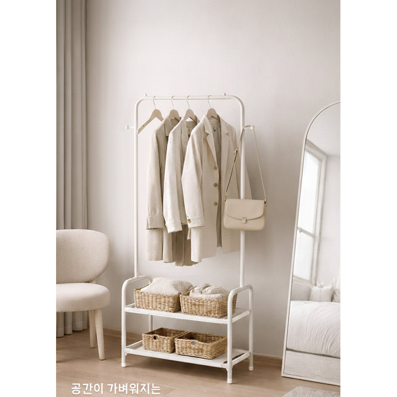 미니 2단 선반 행거, 화이트, 145cm, 1개 상품 이미지 2