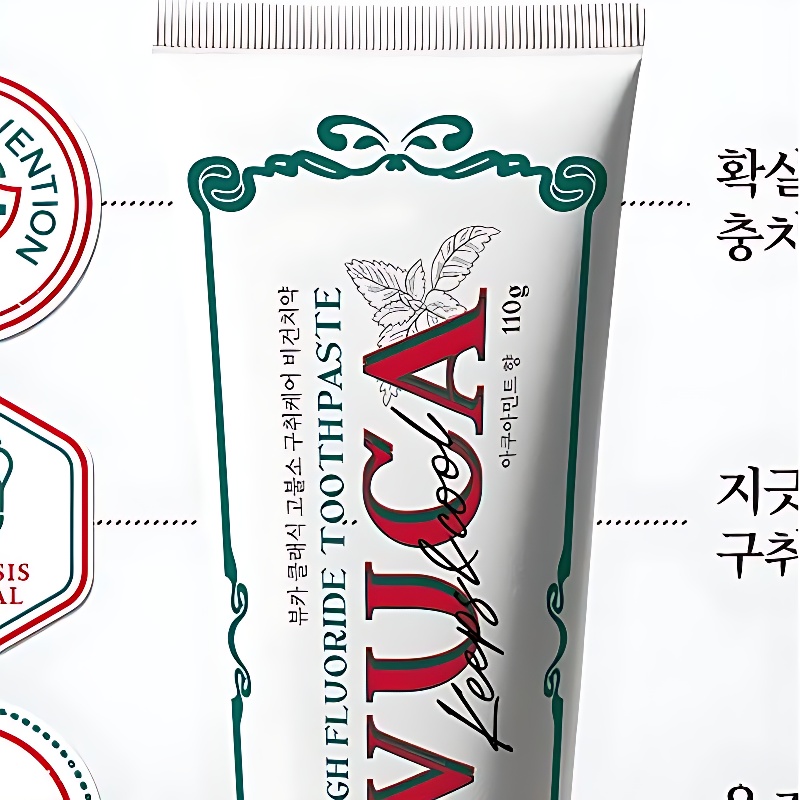 뷰카 클래식 고불소 구취 케어 치약, 아쿠아 민트향, 110g, 4개 상품 이미지 5