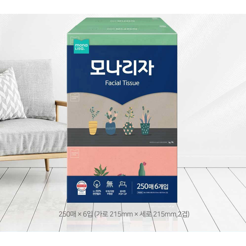 모나리자 미용티슈, 250매, 6개입, 2팩 상품 이미지 4