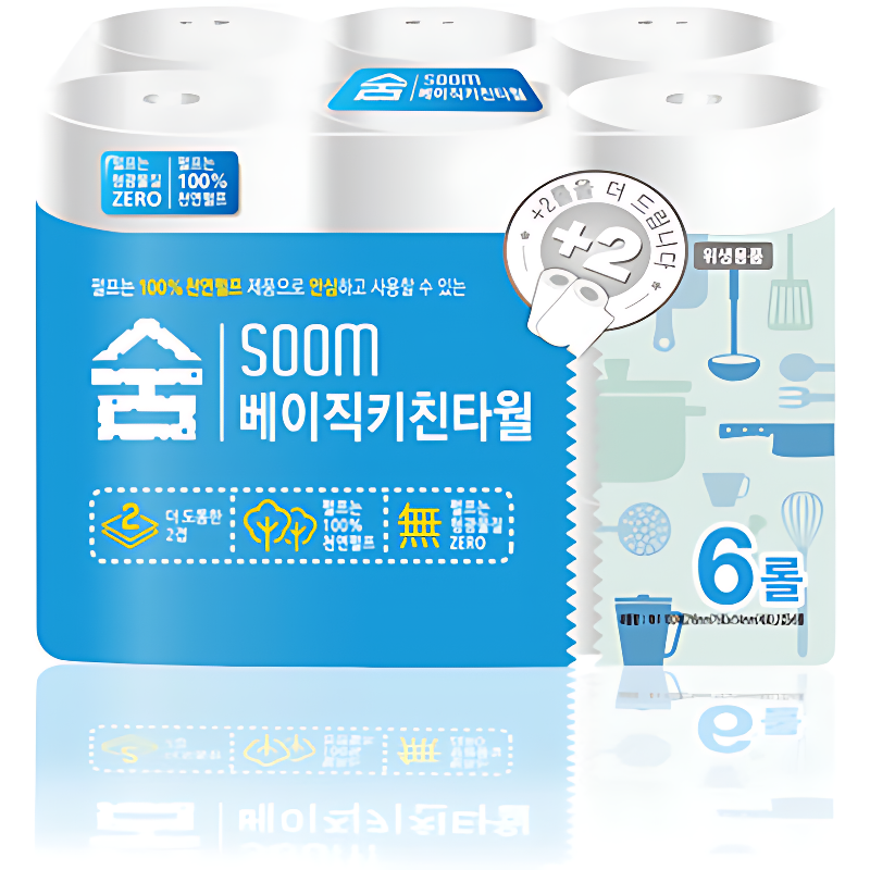 숨 베이직 키친타월, 2겹, 100매, 6롤, 2팩 상품 이미지 4