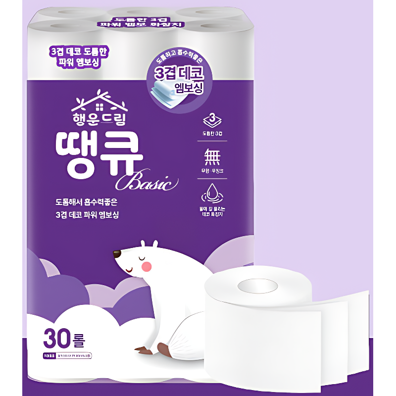 행운드림 땡큐 베이직 화장지, 3겹, 30롤, 14m, 1팩 상품 이미지 4