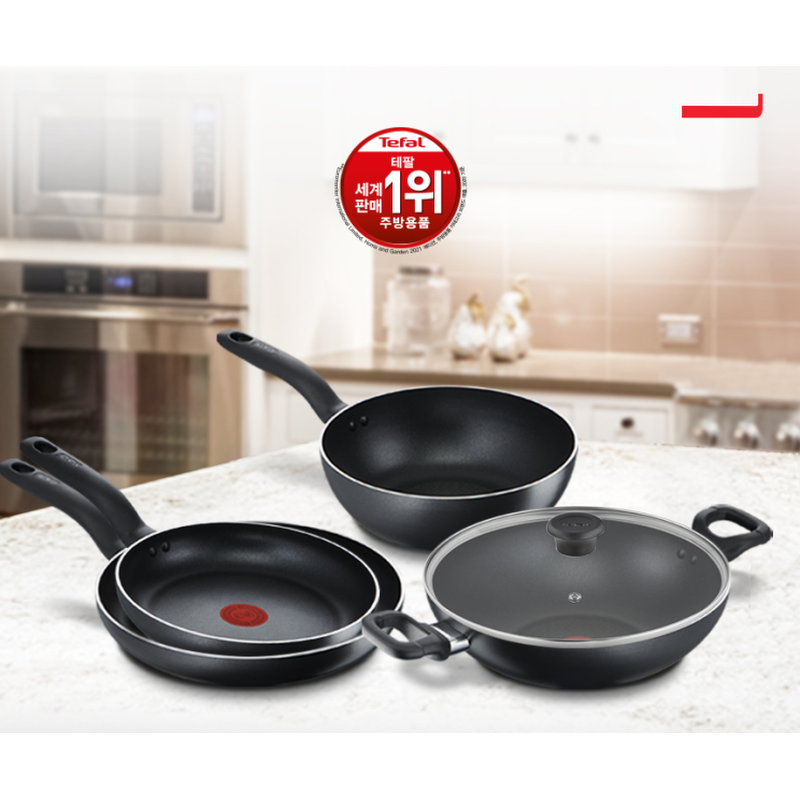 테팔 티타늄 인텐시브 블랙 프라이팬 5종 세트, 프라이팬 24cm + 프라이팬 28cm + 볶음팬 24cm + 양수웍 28cm + 유리뚜껑 28cm, 리퍼, 1세트 상품 이미지 2