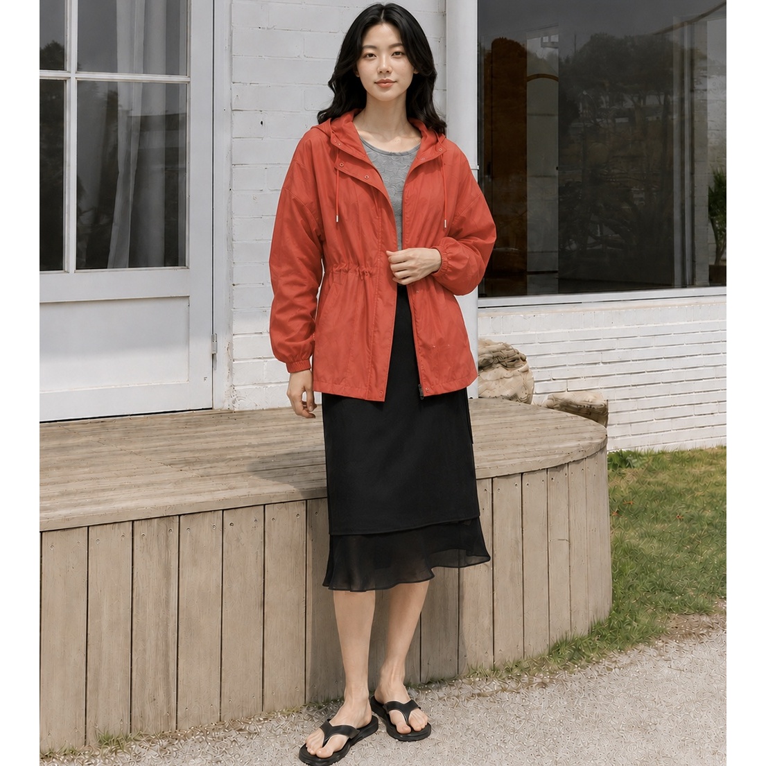 라인 조절 후드 바람막이, 레드, 66, 1개 상품 이미지 4