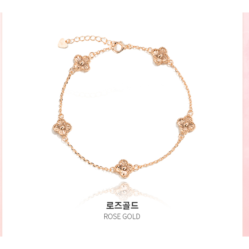 주리에떼 여성 골드 데일리 클로버 클리앙 체인 금 팔찌, 옐로우, 14K, 19cm, 1개 상품 이미지 8