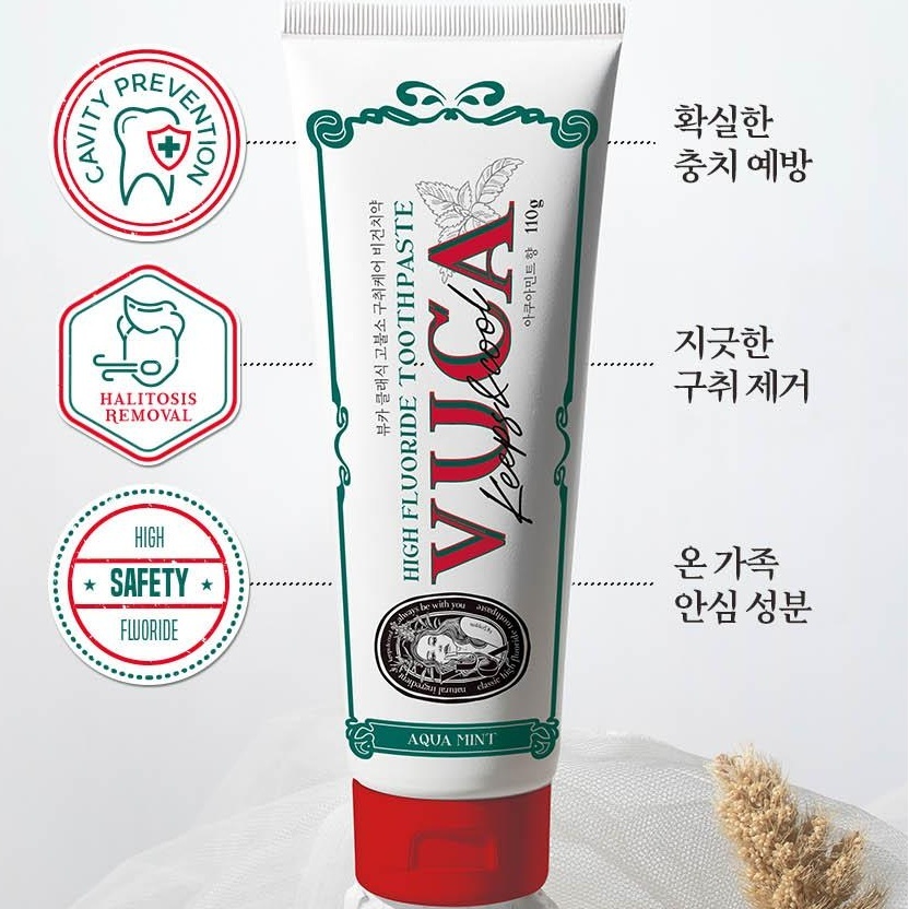 뷰카 클래식 고불소 구취 케어 치약, 아쿠아 민트향, 110g, 4개 상세 이미지 3