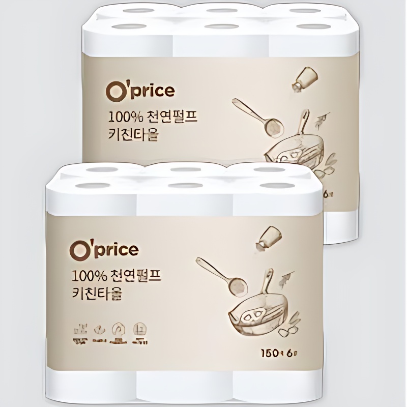 오프라이스 천연펄프 키친타올, 2겹, 150매, 6롤 상세 이미지 3